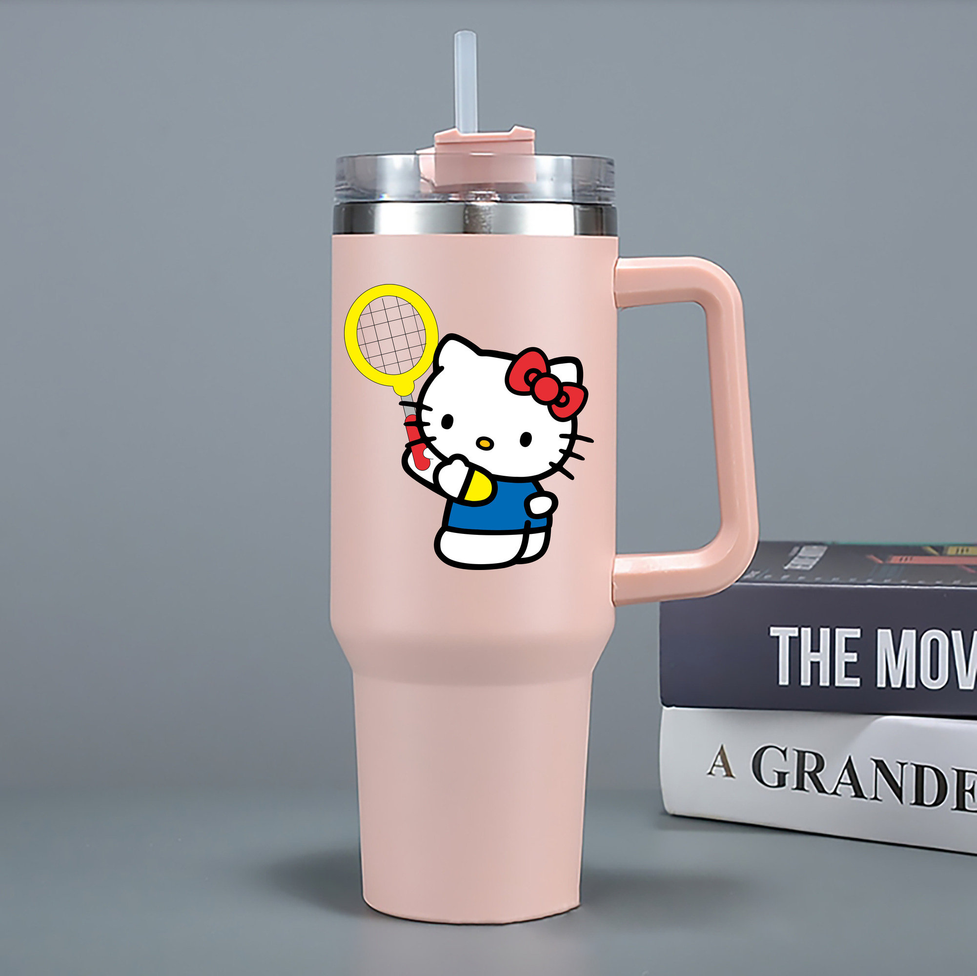 （画像用） Hello Kitty ハローキティ 1200mL車用タンブラー - クリスタルステッカー（プラスチックストロー付き）